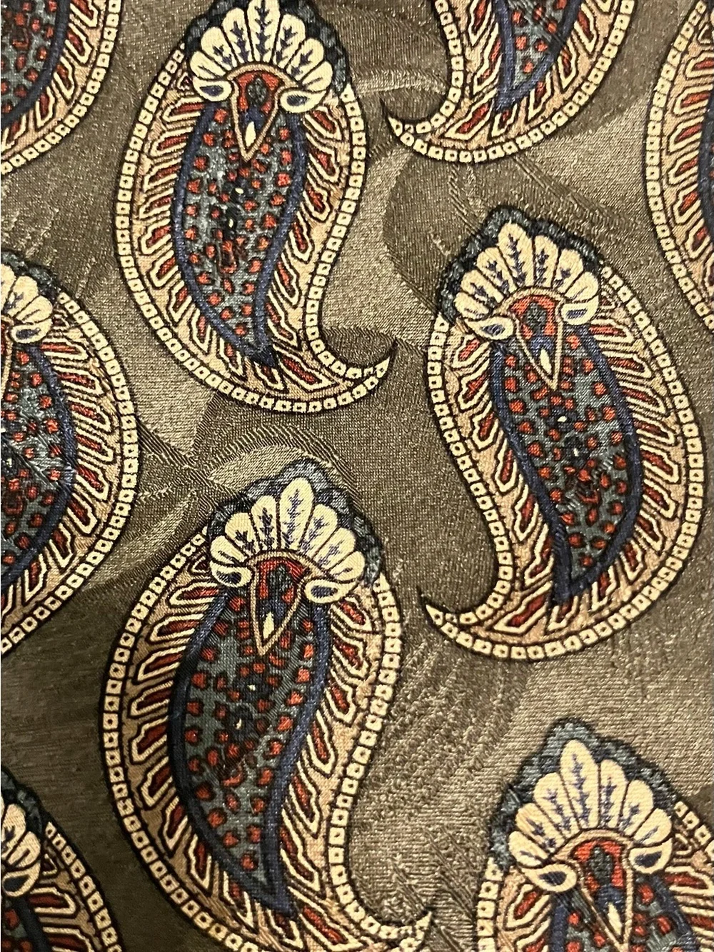 Boston Traders Olive Paisley Silk Tie with Brown and Cream Accents